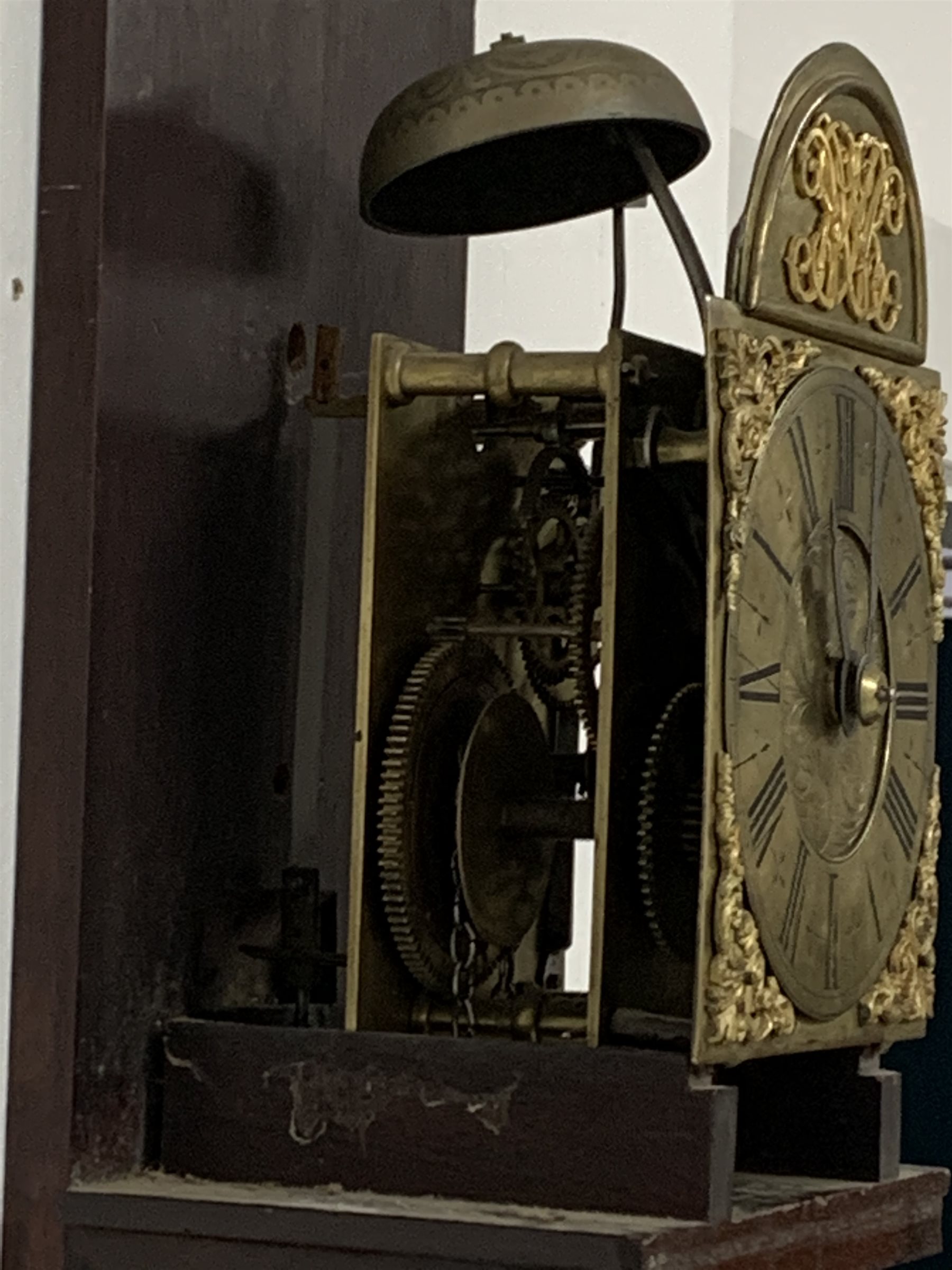 18th century brass dial wall clock, the dial inscribed 'John Davies' with gilt metal spandrels and R - Image 5 of 9