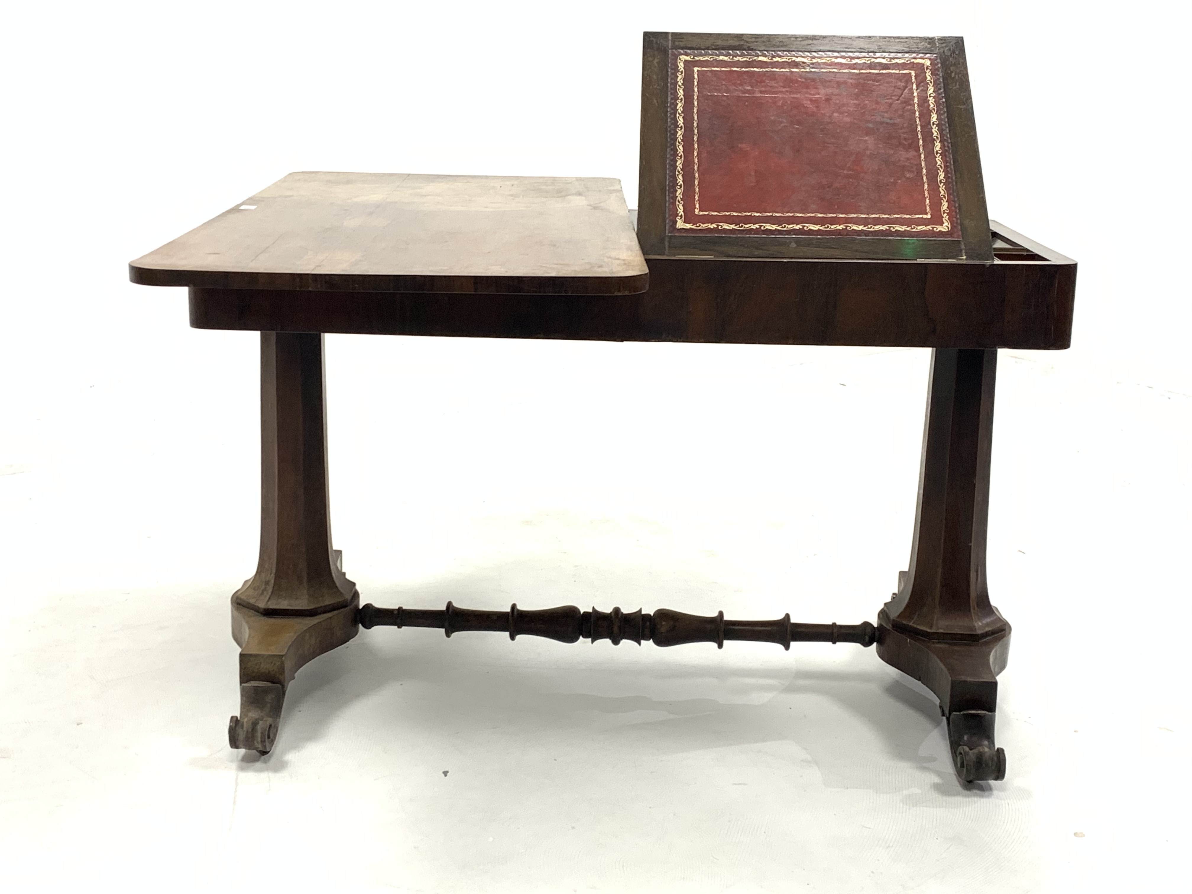 Mid 19th century rosewood library table, the revolving top moving to reveal stationery wells and slo - Image 6 of 7