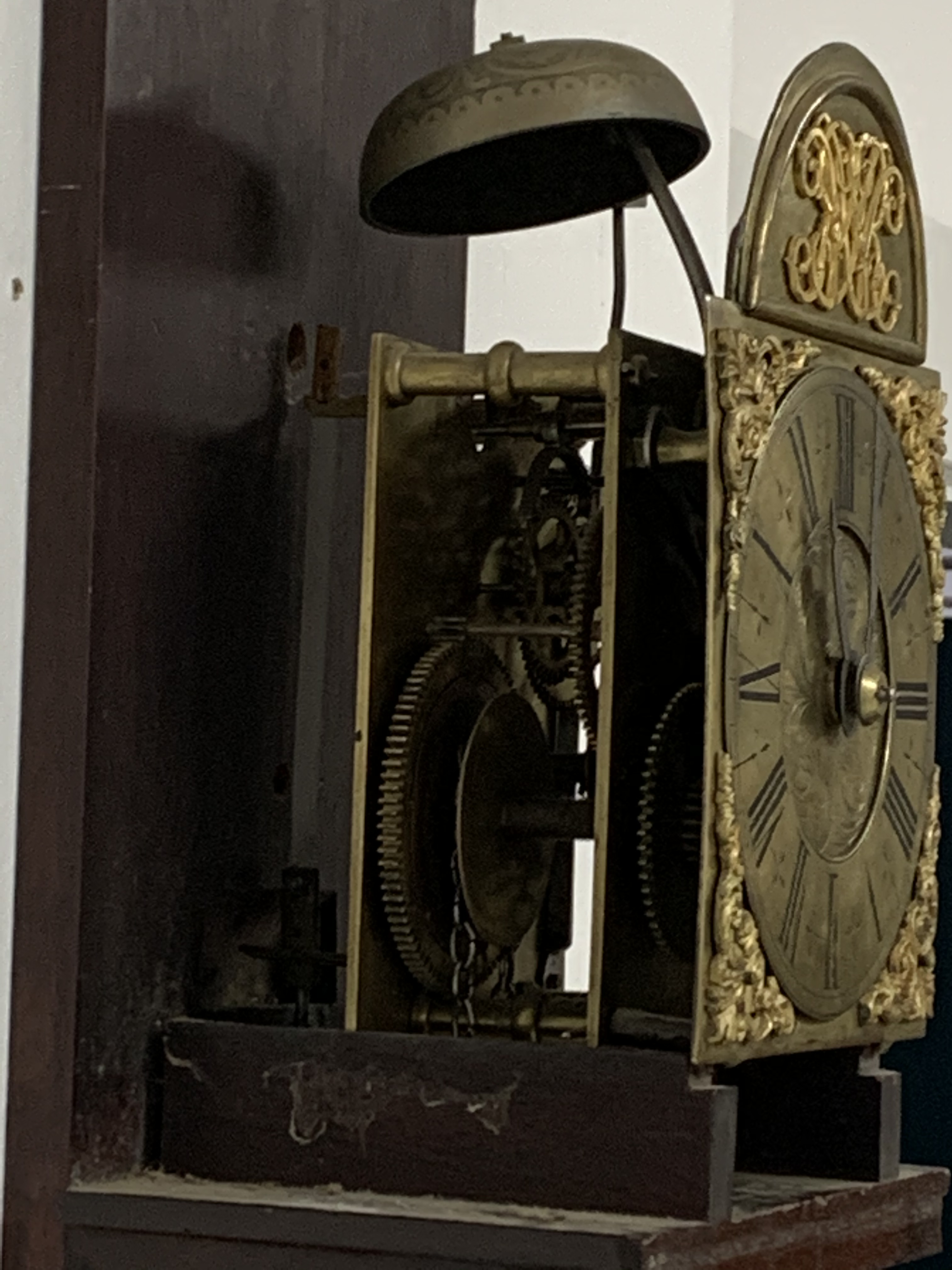 18th century brass dial wall clock, the dial inscribed 'John Davies' with gilt metal spandrels and R - Image 9 of 9