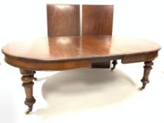 Large Victorian extending dining table, with 'D' ends, wind out mechanism, three additional leaves,
