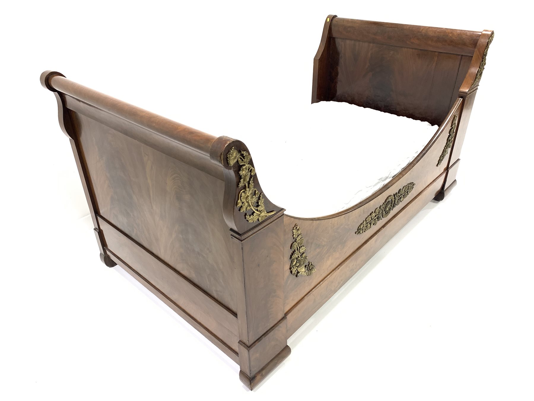 19th century mahogany French Empire design single 3' sleigh bed, with box base, embellished with gil - Image 2 of 5