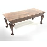 Rectangular inlaid mahogany coffee table, raised on cabriole supports, by Shackleton of Snainton, 1