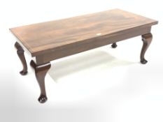 Rectangular inlaid mahogany coffee table, raised on cabriole supports, by Shackleton of Snainton, 1