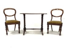 Pair of Victorian mahogany balloon back dining chairs, with drop in upholstered seat pads, raised on