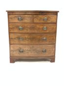 Victorian mahogany bow front chest, fitted with two short and three long graduated drawers, raised o