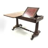 Mid 19th century rosewood library table, the revolving top moving to reveal stationery wells and slo