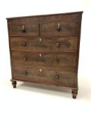 19th century mahogany chest fitted with two short and three long drawers, with reeded moulding to fr