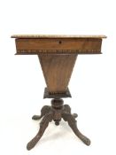 Victorian walnut games table, the hinged top with inlaid games board revealing storage divisions, ra