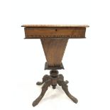 Victorian walnut games table, the hinged top with inlaid games board revealing storage divisions, ra