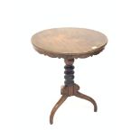 Victorian mahogany pedestal table, with circular over shaped apron, raised on turned column and inve