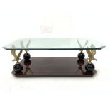 'Hollywood regencry' retro brass eagle Vintage coffee table, with bevelled plate glass top raised on