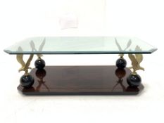 'Hollywood regencry' retro brass eagle Vintage coffee table, with bevelled plate glass top raised on