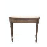19th century mahogany bow front fold over tea table, the top with reeded edge over plain frieze and
