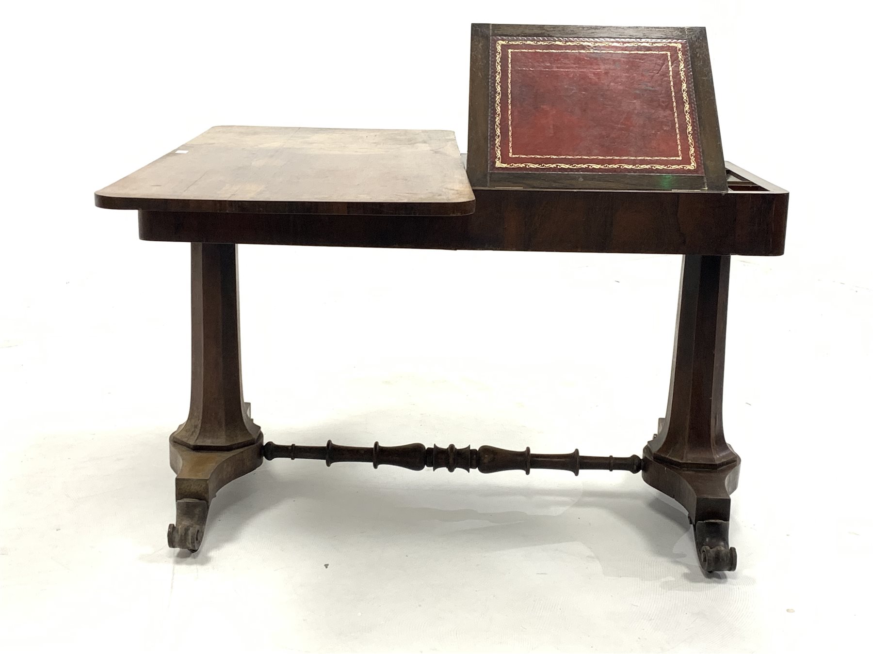 Mid 19th century rosewood library table, the revolving top moving to reveal stationery wells and slo - Image 3 of 7