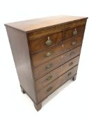 19th Century inlaid mahogany chest, the top with reeded edge over two short and four long graduated