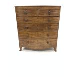 19th century mahogany bow front chest fitted with two short and four long graduated drawers, embelli