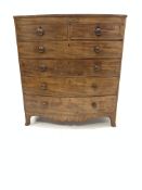 19th century mahogany bow front chest fitted with two short and four long graduated drawers, embelli