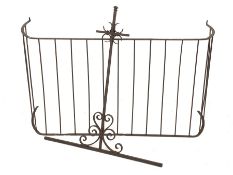 Wrought iron fire fence (W137cm, H73cm, D46cm), and a wrought iron upright bracket with scrolls