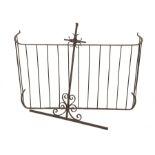 Wrought iron fire fence (W137cm, H73cm, D46cm), and a wrought iron upright bracket with scrolls