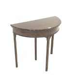 Chippendale style demi lune card table, fold over top revealing baize lined playing surface over bea