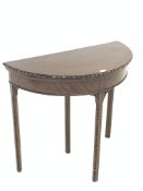 Chippendale style demi lune card table, fold over top revealing baize lined playing surface over bea