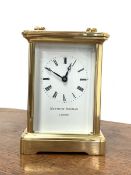 20th century brass four glass carriage clock, white enamel dial with Roman numeral chapter ring, i