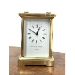 20th century brass four glass carriage clock, white enamel dial with Roman numeral chapter ring, i