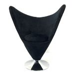 Contemporary decorative conical shaped chair, upholstered in black velvet, raised on circular chrome