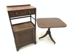 19th century mahogany side cupboard, with one drawer raised over open shelf, panelled cupboard to ba