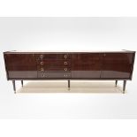 Mid Century retro Italian mahogany veneered Vintage sideboard, circa 1970s, fitted with four drawers