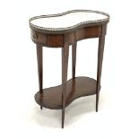 19th century French Kingwood, rosewood and walnut kidney shaped occasional table, brass galleried an