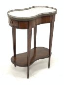 19th century French Kingwood, rosewood and walnut kidney shaped occasional table, brass galleried an