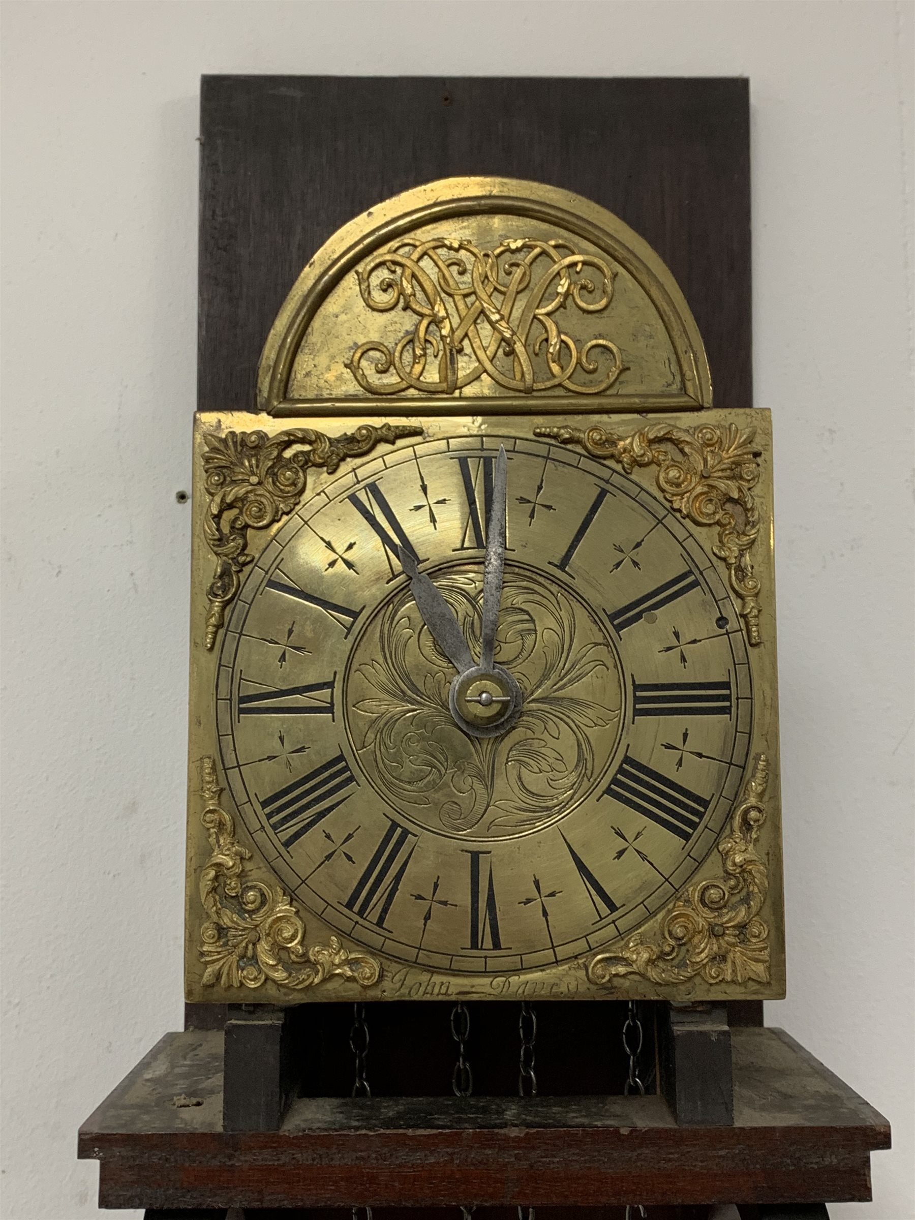 18th century brass dial wall clock, the dial inscribed 'John Davies' with gilt metal spandrels and R - Image 3 of 9