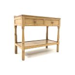 'Squirrelman' Yorkshire oak serving table, adzed top over two drawers, octagonal turned supports uni