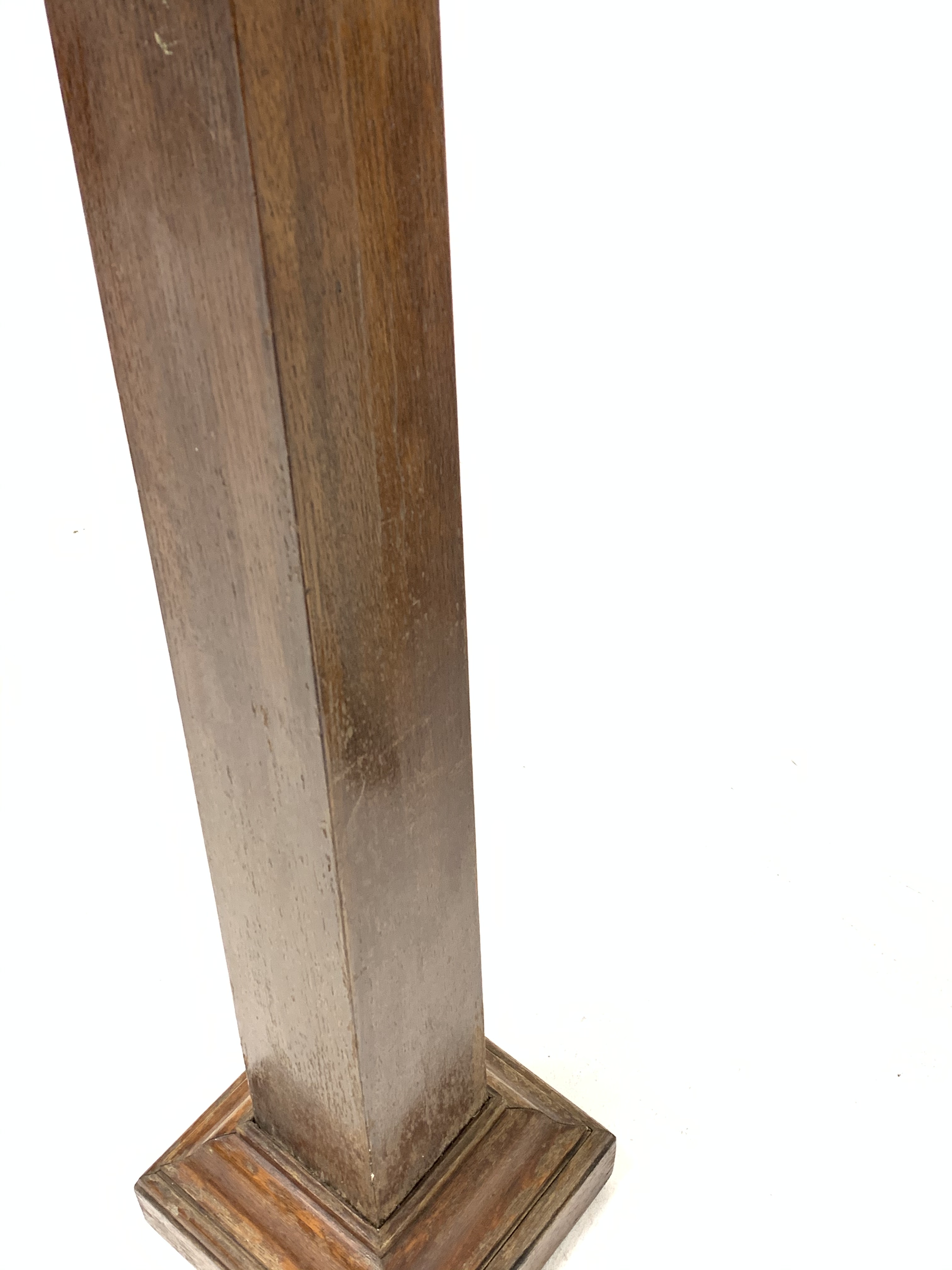 Early 20th century ecclesiastical oak pedestal jardini�re stand, with square moulded top over square - Image 2 of 4