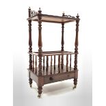 Victorian mahogany Canterbury whatnot, half galleried pierced top raised on turned supports over two