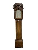 19th century and later eight day mahogany and oak longcase clock, hood with caddy top over arched do