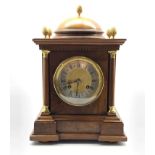 Late 19th century walnut cased bracket clock, dome top with five gilt metal finials, dentil work und