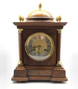 Late 19th century walnut cased bracket clock, dome top with five gilt metal finials, dentil work und