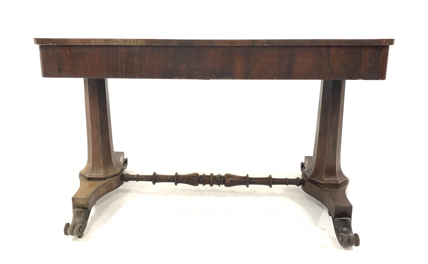 Mid 19th century rosewood library table, the revolving top moving to reveal stationery wells and slo - Image 4 of 7