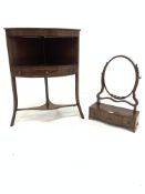 Georgian mahogany bow fronted corner washstand, with boxwood string inlay, one drawer and two faux d