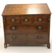 19th century country oak bureau, fall front revealing fitted interior, over three short and two long