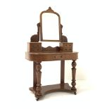 Victorian mahogany duchess dressing table, with angle poised arched mirror over four trinket drawers