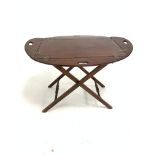 19th century mahogany butlers tray, on folding stand, W94cm