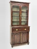 Georgian mahogany secretaire bookcase, glazed doors enclosing three adjustable shelves, fall front d