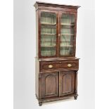 Georgian mahogany secretaire bookcase, glazed doors enclosing three adjustable shelves, fall front d