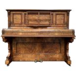 Albert Fahr Victorian figured walnut over strung upright piano with floral marquetry panel and reede