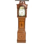 Victorian oak, mahogany and rosewood longcase clock, white painted enamel dial inscribed 'Geo Keates