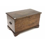19th century scumbled pine blanket box, with wrought metal carry handle to each end, interior fitted