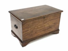 19th century scumbled pine blanket box, with wrought metal carry handle to each end, interior fitted